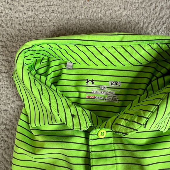 Lot of 2 Under Armour Polo Mens L Green Blue Stripe Heatgear Stripe Performance - Picture 4 of 13